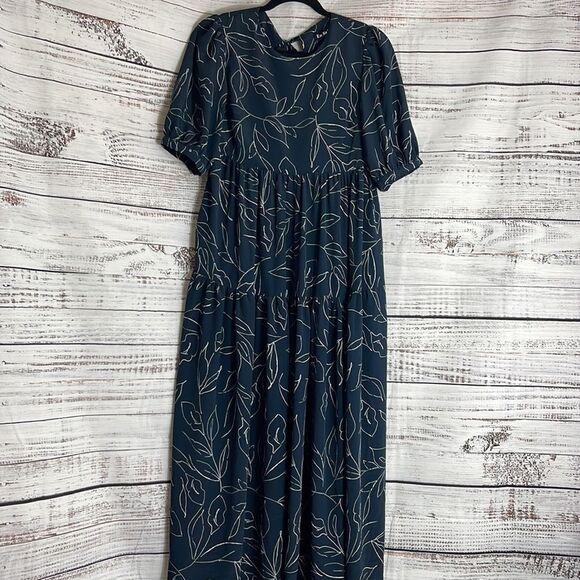 En Saison Dress Womens Size Small tiered floral puff-sleeve open back midi - Picture 3 of 11